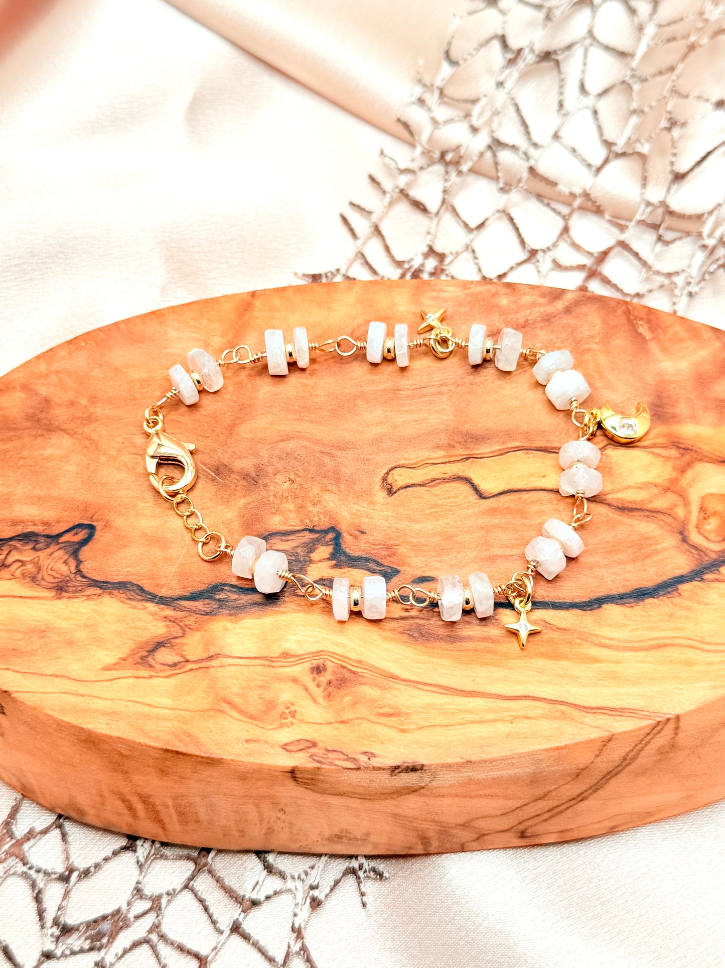 Moonstone and Stars Bracelet