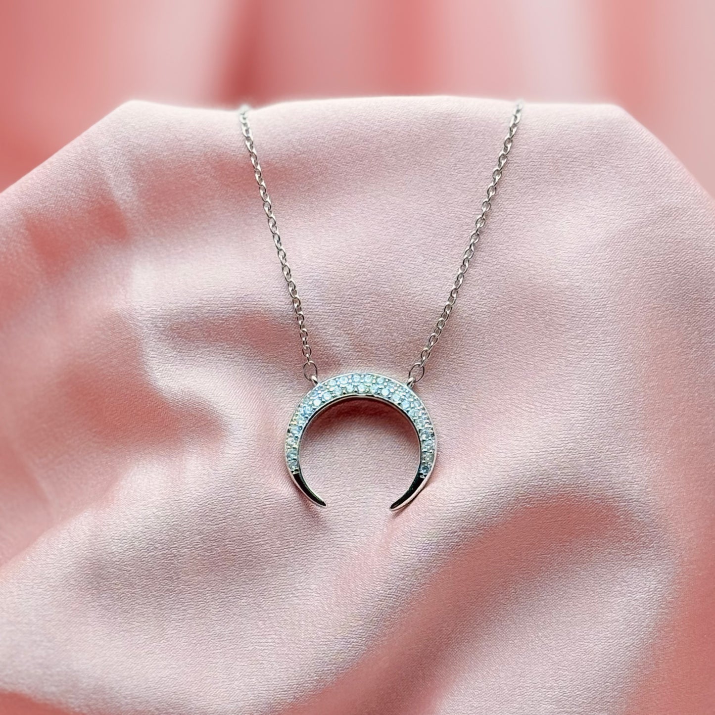 Crescent Moon Rising Necklace in Silver