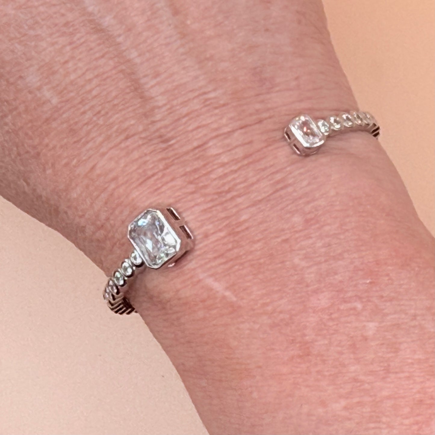 Silver Cubic Zirconia Baguette Bangle Bracelet