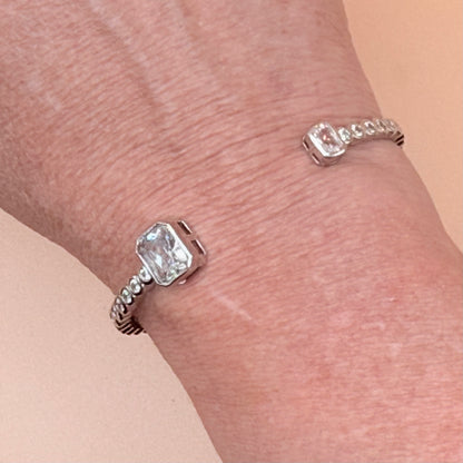 Silver Cubic Zirconia Baguette Bangle Bracelet