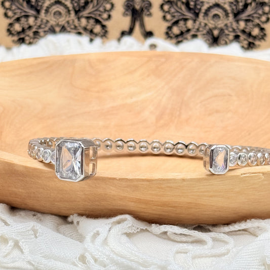 Silver Cubic Zirconia Baguette Bangle Bracelet