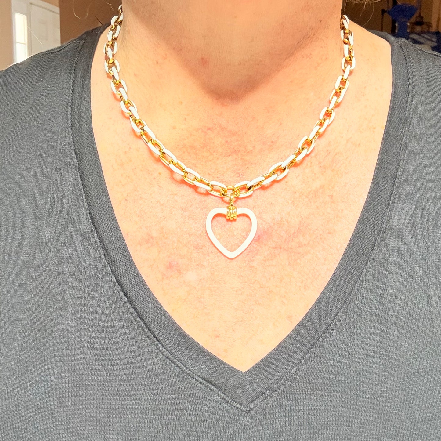 White and Gold Hearts Necklace