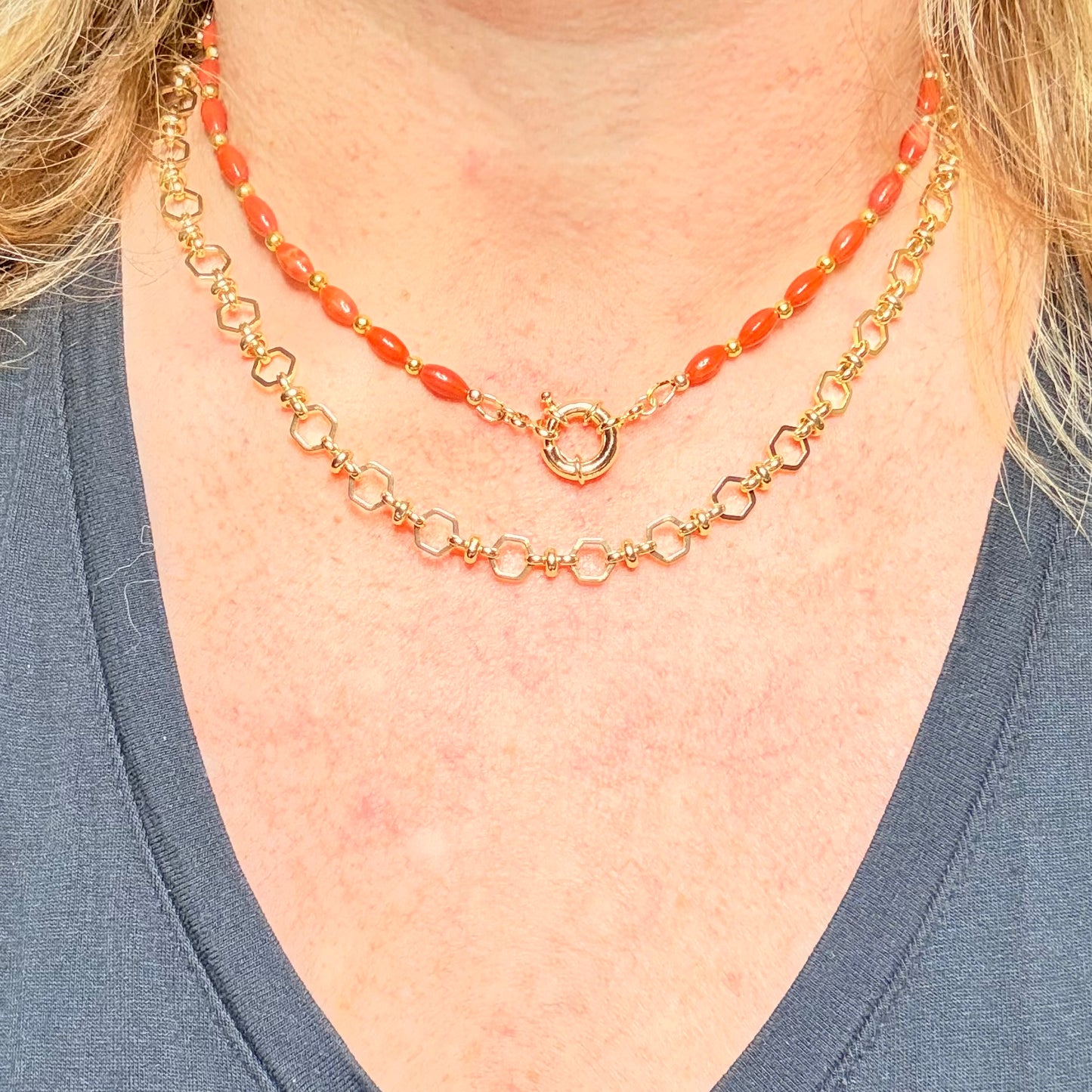 Red Hot Coral Beaded Necklace