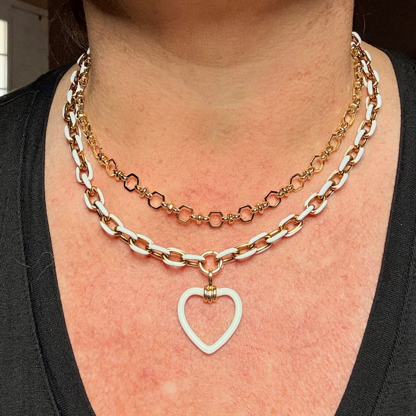 White and Gold Hearts Necklace