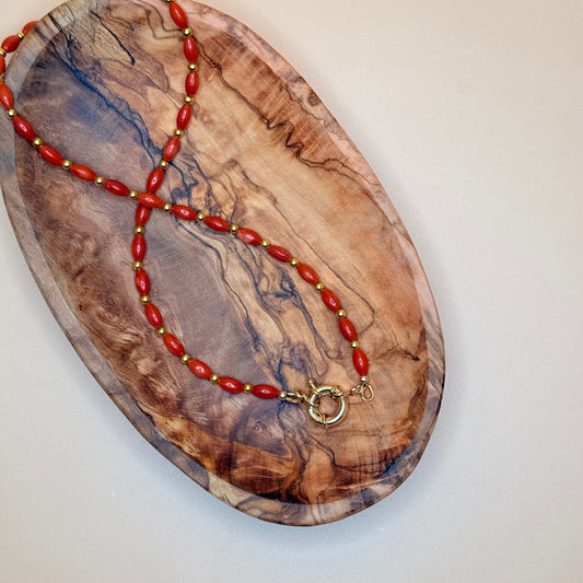 Red Hot Coral Beaded Necklace