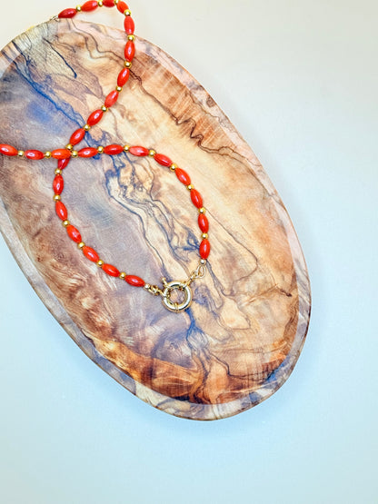 Red Hot Coral Beaded Necklace
