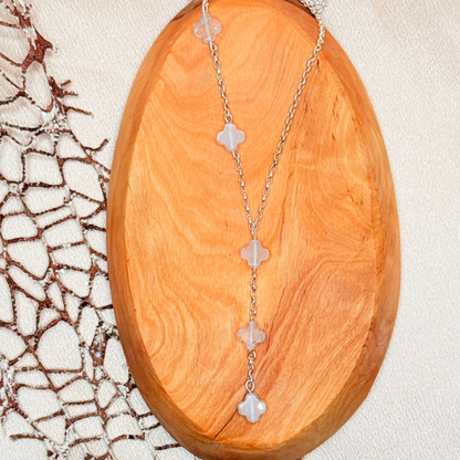 The Clover Rose Quartz Lariat Necklace