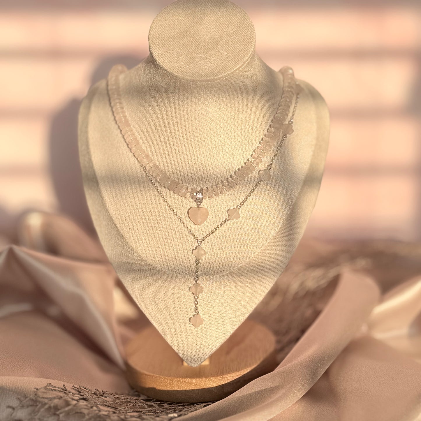 The Clover Rose Quartz Lariat Necklace