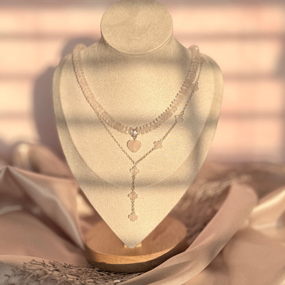 The Clover Rose Quartz Lariat Necklace